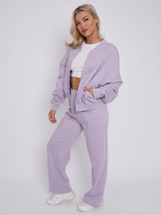 Oversized Bomber Style Fleece Zipper Co-ord