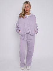 Oversized Bomber Style Fleece Zipper Co-ord