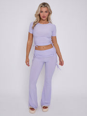 Ruched Crop Top & Fold Over Flared Trouser Co-ord
