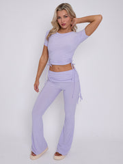 Ruched Crop Top & Fold Over Flared Trouser Co-ord