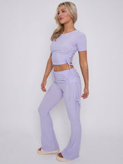 Ruched Crop Top & Fold Over Flared Trouser Co-ord
