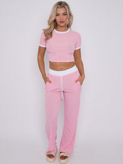 Contrast Trim Ribbed Crop Top & Wide Leg Trouser Co-ord