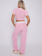 Contrast Trim Ribbed Crop Top & Wide Leg Trouser Co-ord