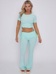 Ruched Crop Top & Fold Over Flared Trouser Co-ord