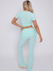 Ruched Crop Top & Fold Over Flared Trouser Co-ord