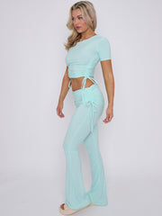 Ruched Crop Top & Fold Over Flared Trouser Co-ord