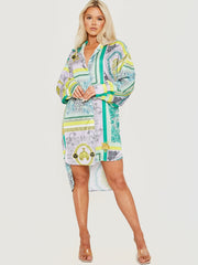 Patterned Print Dip Hem Shirt Dress