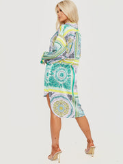 Patterned Print Dip Hem Shirt Dress