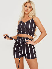 Striped Cami Crop Top & Belted shorts coöperatie