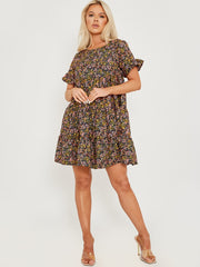 Ditsy Floral Print Frill Tiered Smock Dress
