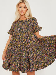 Ditsy Floral Print Frill Tiered Smock Dress