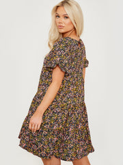 Ditsy Floral Print Frill Tiered Smock Dress