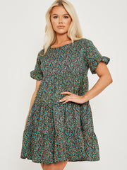 Ditsy Floral Print Frill Tiered Smock Dress