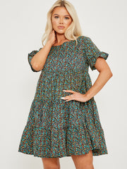 Ditsy Floral Print Frill Tiered Smock Dress