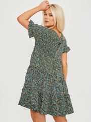 Ditsy Floral Print Frill Tiered Smock Dress