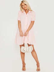 Button-Front Tiered Smock Dress