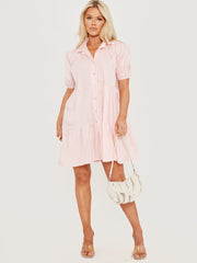 Button-Front Tiered Smock Dress