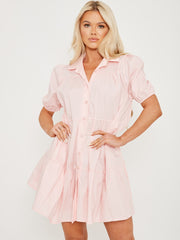 Button-Front Tiered Smock Dress