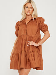 Button-Front Tiered Smock Dress