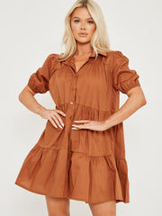 Button-Front Tiered Smock Dress
