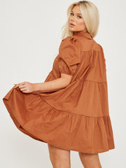 Button-Front Tiered Smock Dress