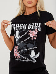 Skull Rose Graphic Printed T-shirt Dress