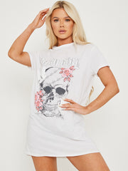 Skull Rose Graphic Printed T-shirt Dress