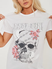 Skull Rose Graphic Printed T-shirt Dress