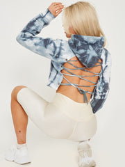 Tie-Dye Corset Style Lace Up Back Cropped Hoodie