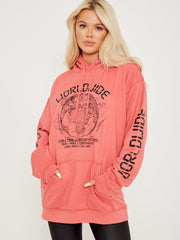 Wereldwijde grafische gedrukte fleeced hoodie