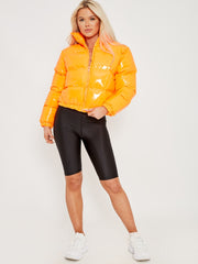 PVC Leather Cropped Puffer Jacket