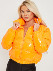 PVC Leather Cropped Puffer Jacket