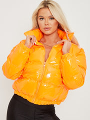PVC Leather Cropped Puffer Jacket