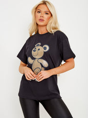 Gold Glitter Detail Teddy Printed T-Shirt