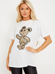 Gold Glitter Detail Teddy Printed T-Shirt
