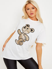 Gold Glitter Detail Teddy Printed T-Shirt