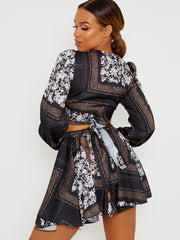 Floral Print Satin Crop Top & Skirt Co-ord