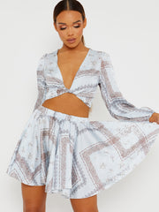 Floral Print Satin Crop Top & Skirt Co-ord