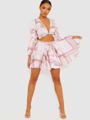 Floral Print Satin Crop Top & Skirt Co-ord