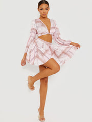 Floral Print Satin Crop Top & Skirt Co-ord