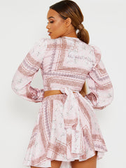 Floral Print Satin Crop Top & Skirt Co-ord