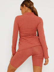 Split vordere Rippen-Top- und Fahrrad-Shorts Co-ordte