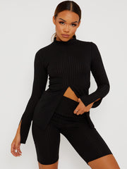 Split vordere Rippen-Top- und Fahrrad-Shorts Co-ordte