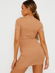 High Neck Ribbed Ruched Dress