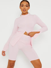 Split vordere Rippen-Top- und Fahrrad-Shorts Co-ordte