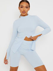 Split vordere Rippen-Top- und Fahrrad-Shorts Co-ordte