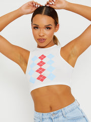 Argyle Print Ribbed Tank Crop Top
