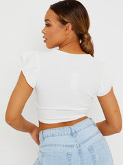 Cap Sleeve Ruched Front Ribbed Crop Top