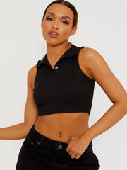 Ribbed Half-Button Placket Cropped Tank Top