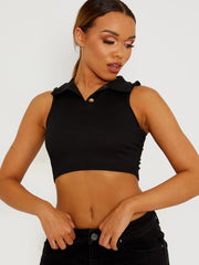 Ribbed Half-Button Placket Cropped Tank Top